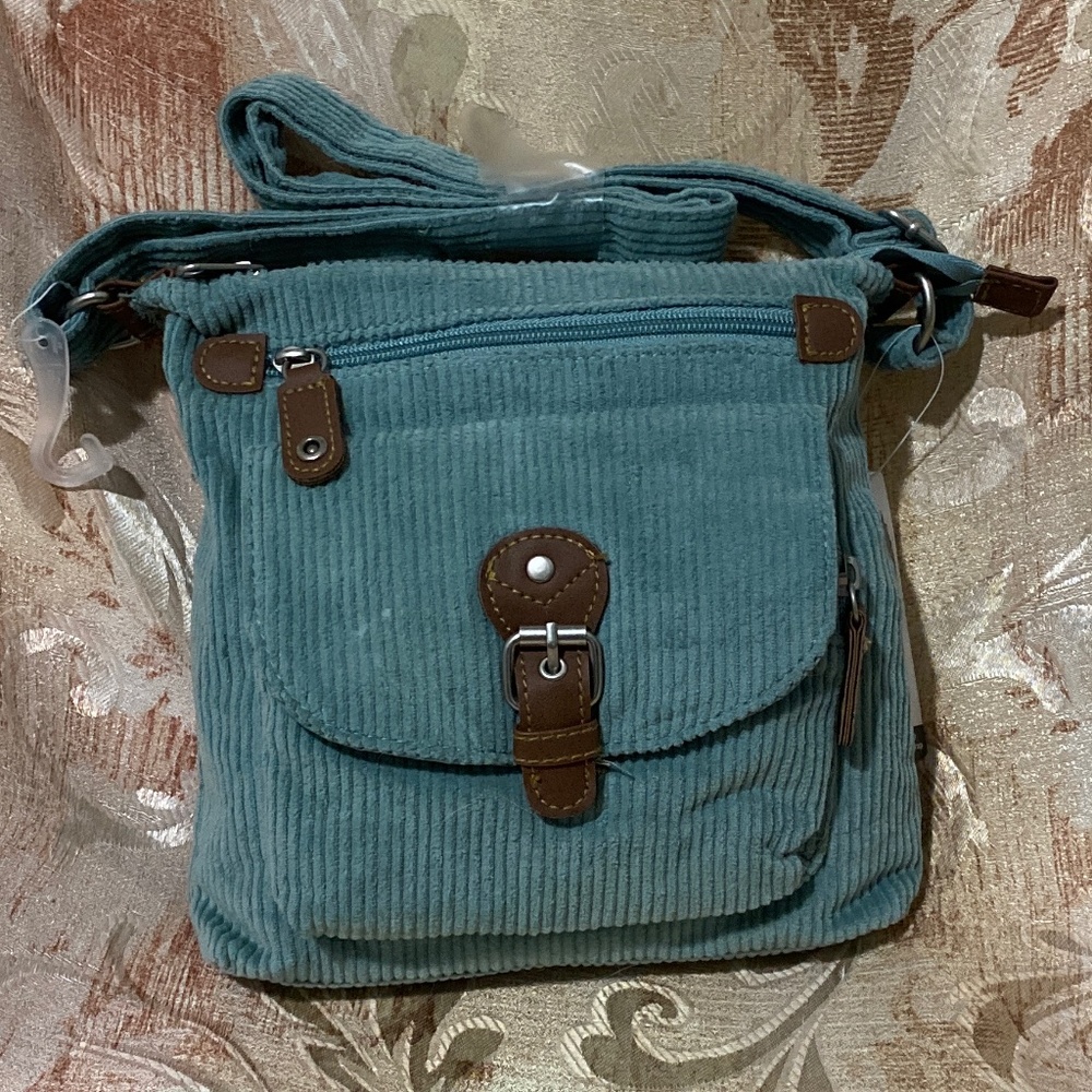 *NEW* MINT GREEN CAMEL SILVER SOFT CORDUROY CROSSBODY HANDBAG ADJUSTABLE STRAP